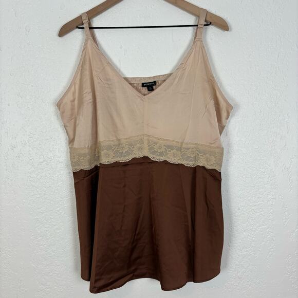 Torrid Babydoll V-Neck Satin Lace Trim Cami in Root Beer NWT Plus Size 3 - Picture 2 of 5